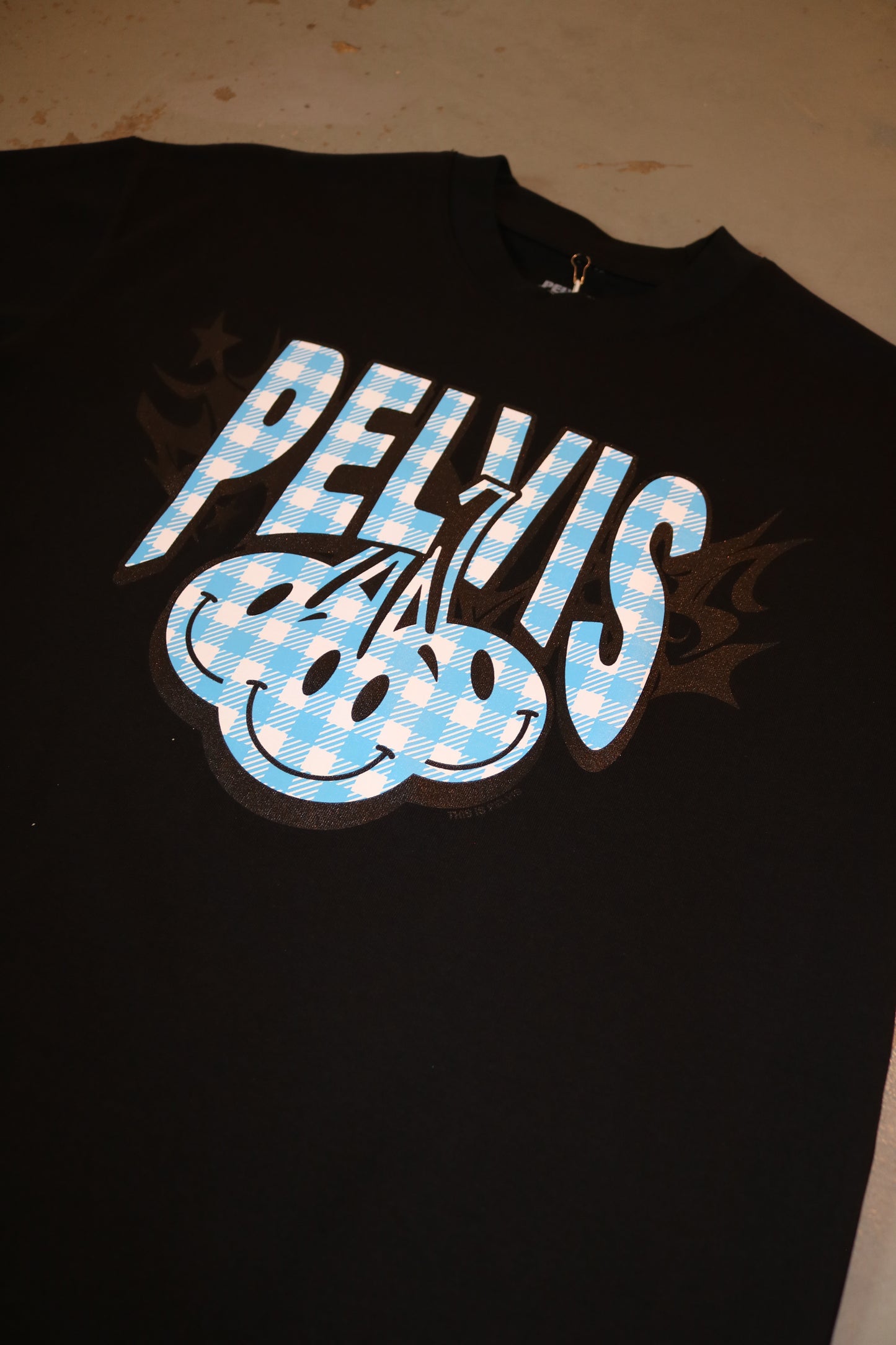 PELVIS - CHERRY GINGHAM LOGO - SS TEE (BLACK)