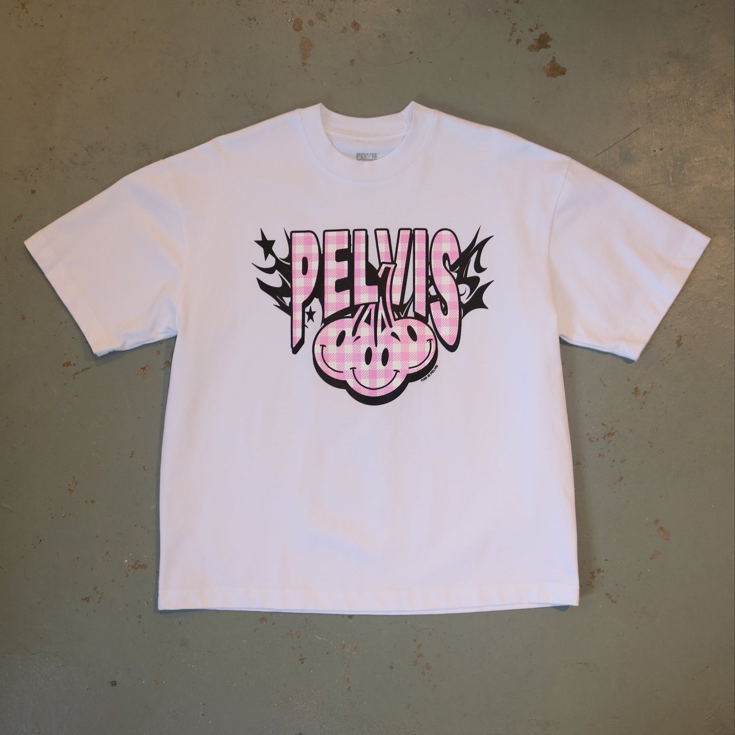 PELVIS - CHERRY GINGHAM LOGO - SS TEE (WHITE)